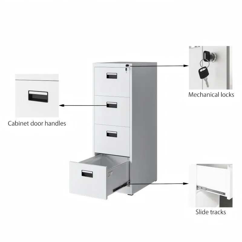 4-Drawer Vertical Steel File Cabinet+Detail 4-Drawer Vertical Steel File Cabinet+Detail