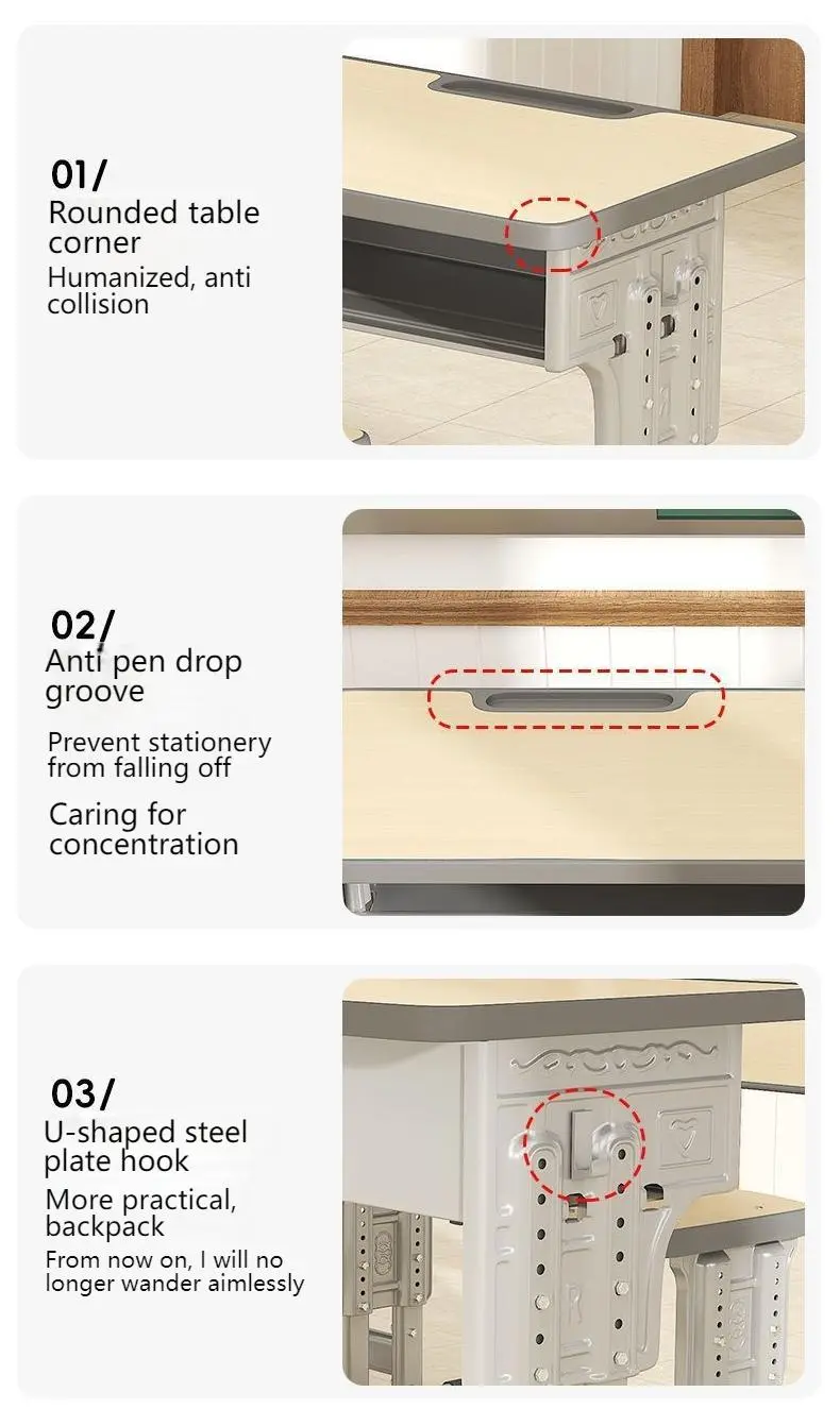 Double Student Desk and Chair+detail