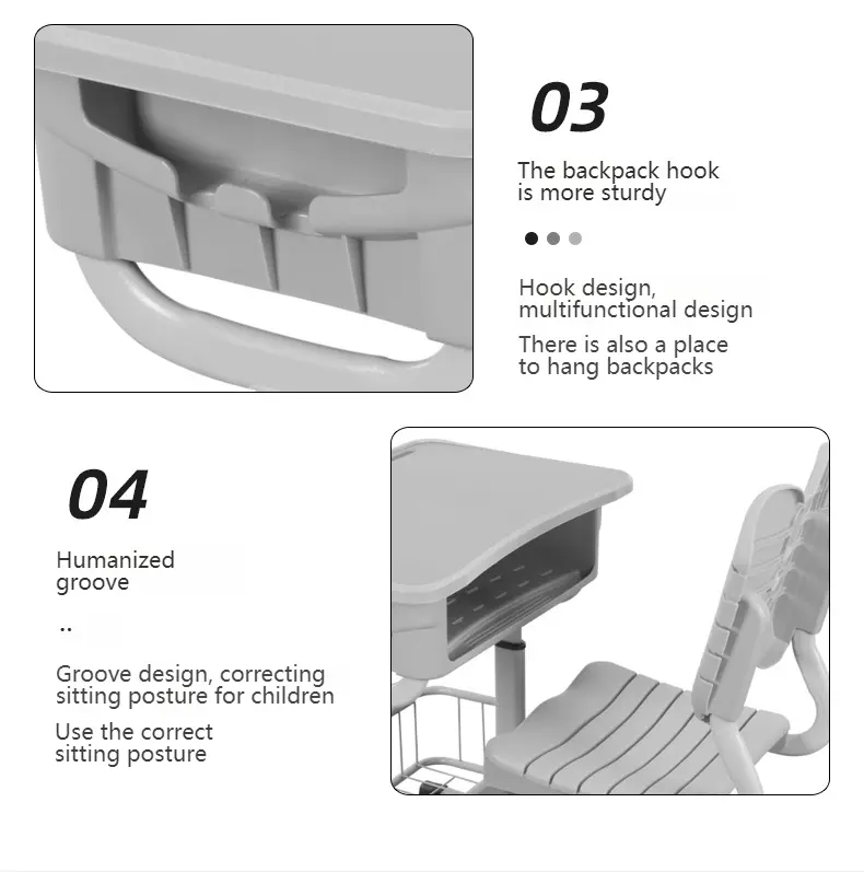School Desk With Chair Attached+detail