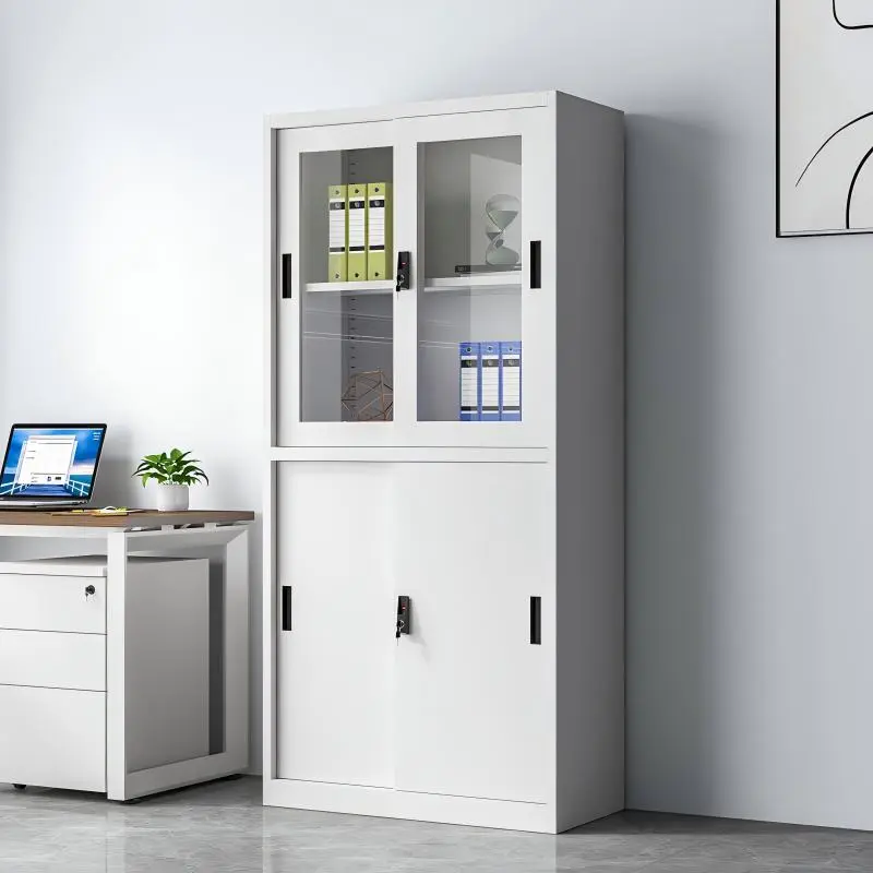 Sliding Four-Door Steel and Glass Filing Cabinet+Application