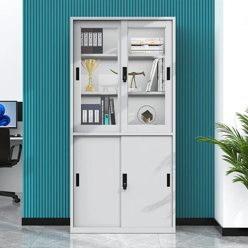 Sliding Four-Door Steel and Glass Filing Cabinet+Application