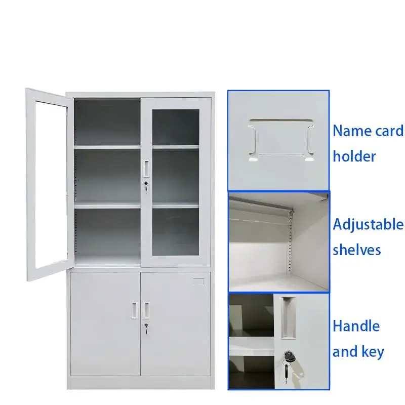 Four-Door Steel and Glass Filing Cabinet+Detail