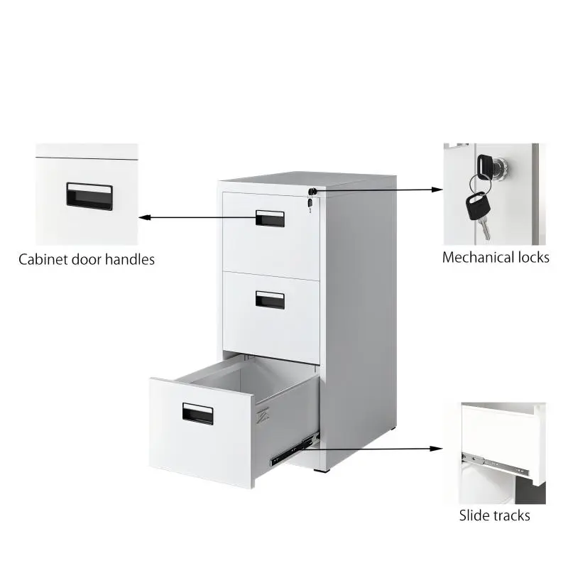 3-Drawer Vertical Steel File Cabinet+Detail 3-Drawer Vertical Steel File Cabinet+Detail