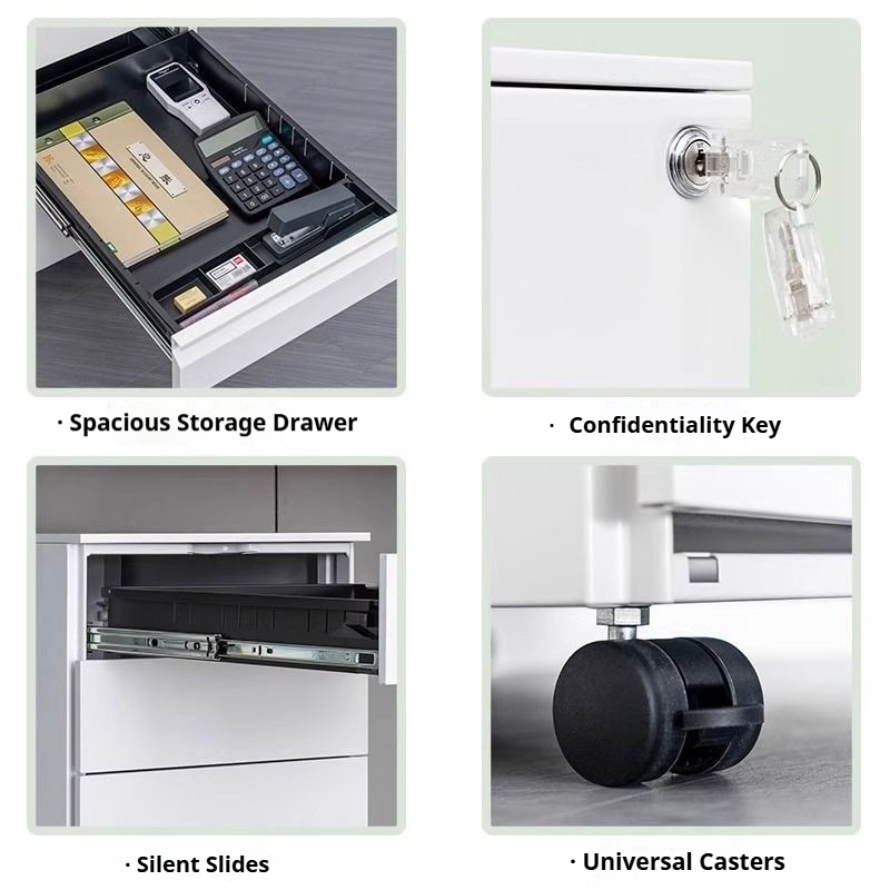 3-Drawer Mobile Cabinet with Tambour Door+Detail 3-Drawer Mobile Cabinet with Tambour Door+Detail