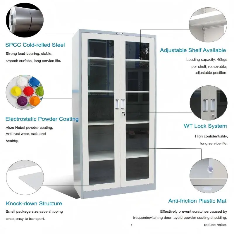 Steel Filing Cabinet with Swing Glass Door+Detail