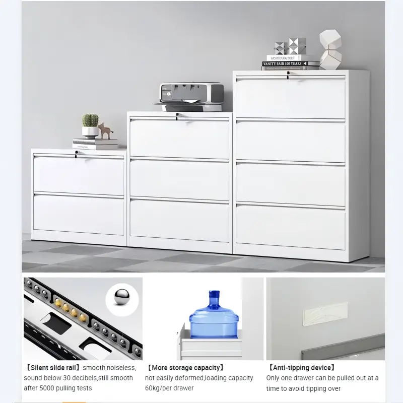 4 Drawer Lateral Steel File Cabinet+Detail