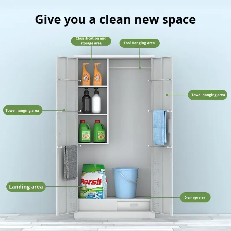 2 Doors Cleaning Tools Storage Cabinet+Detail 2 Doors Cleaning Tools Storage Cabinet+Detail