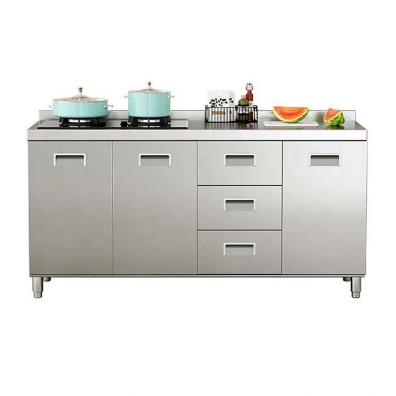 Stainless Steel Floor Cupboard with 2 Stove+Detail