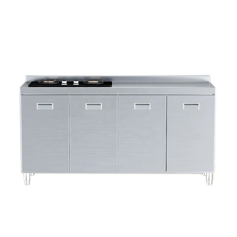 Stainless Steel Floor Cupboard with 2 Stove+Detail