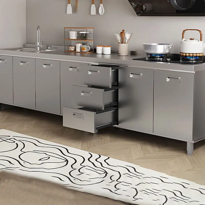 Stainless Steel Floor Cupboard with 2 Stove+Appllication