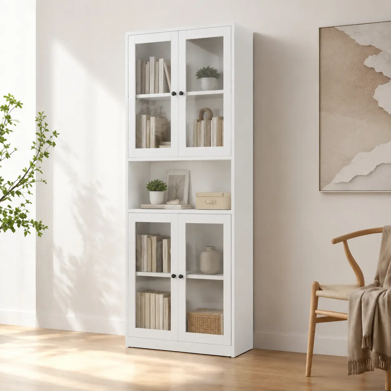 Double Glass Door Tall Bookcase Double Glass Door Tall Bookcase