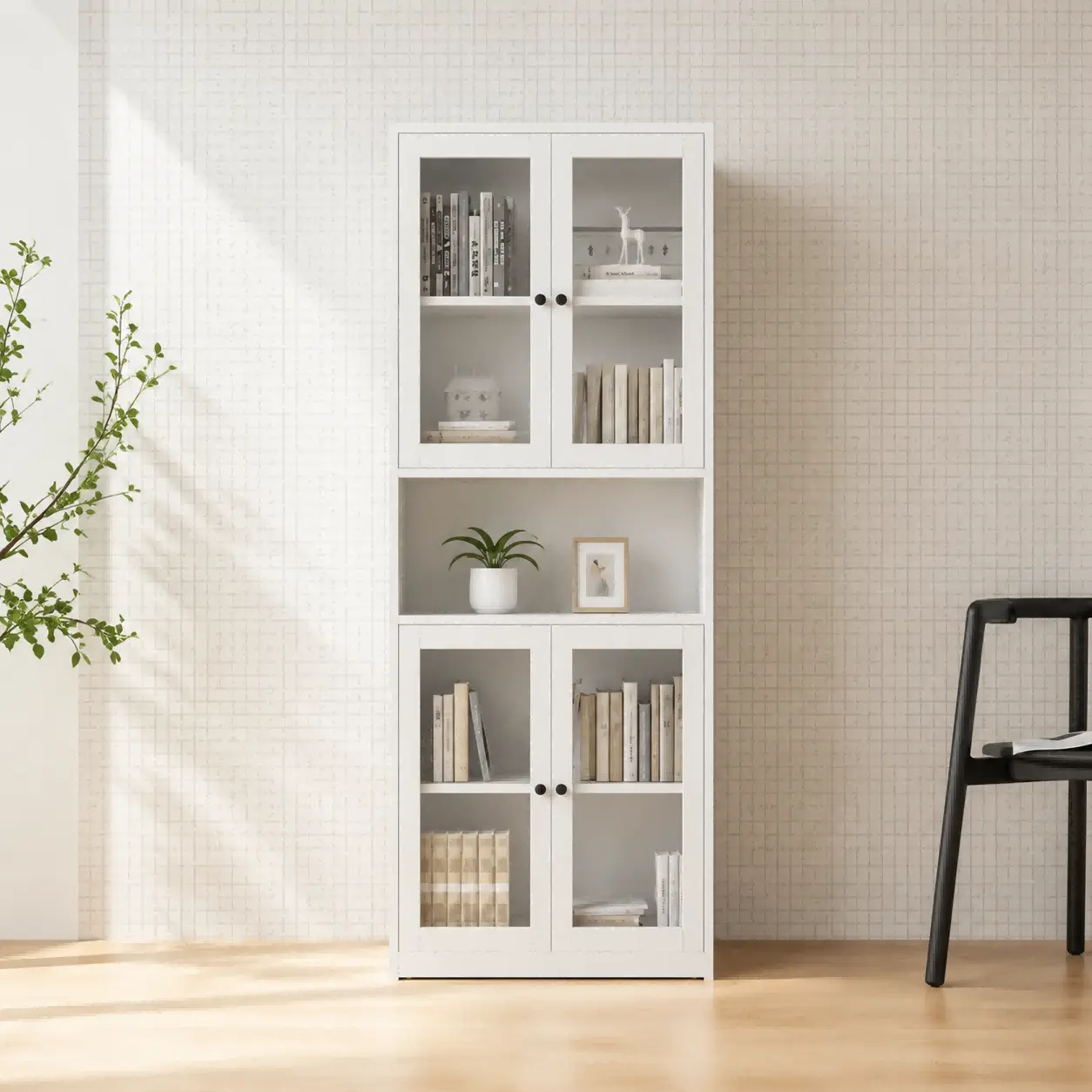 Double Glass Door Tall Bookcase Double Glass Door Tall Bookcase