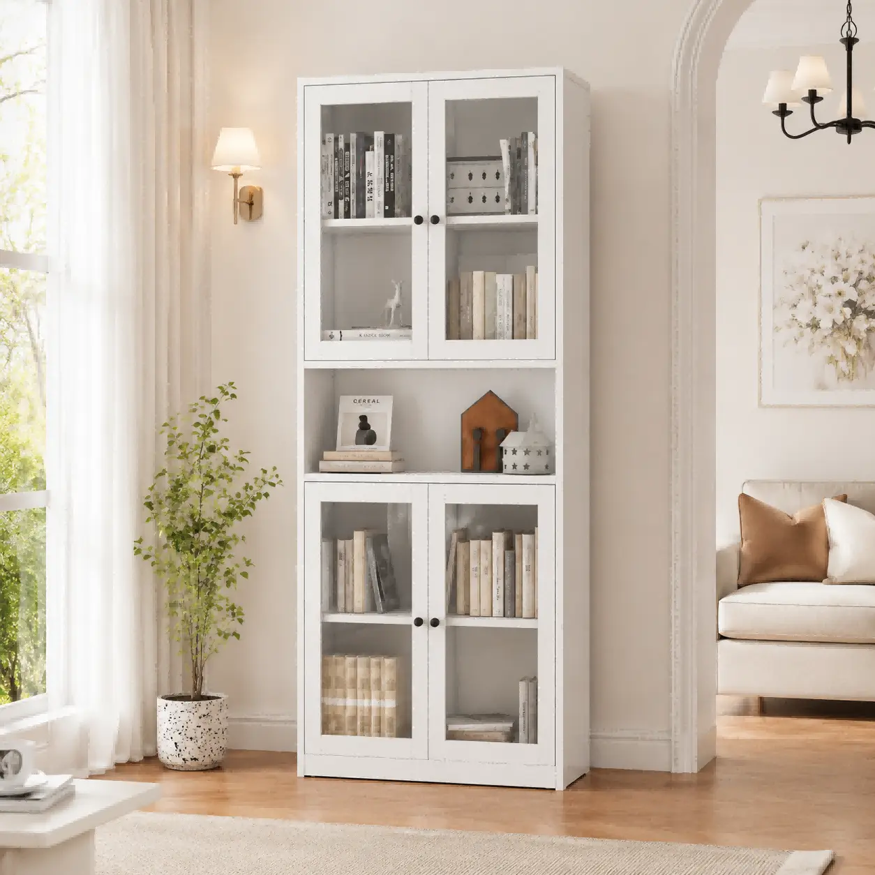 Double Glass Door Tall Bookcase Double Glass Door Tall Bookcase