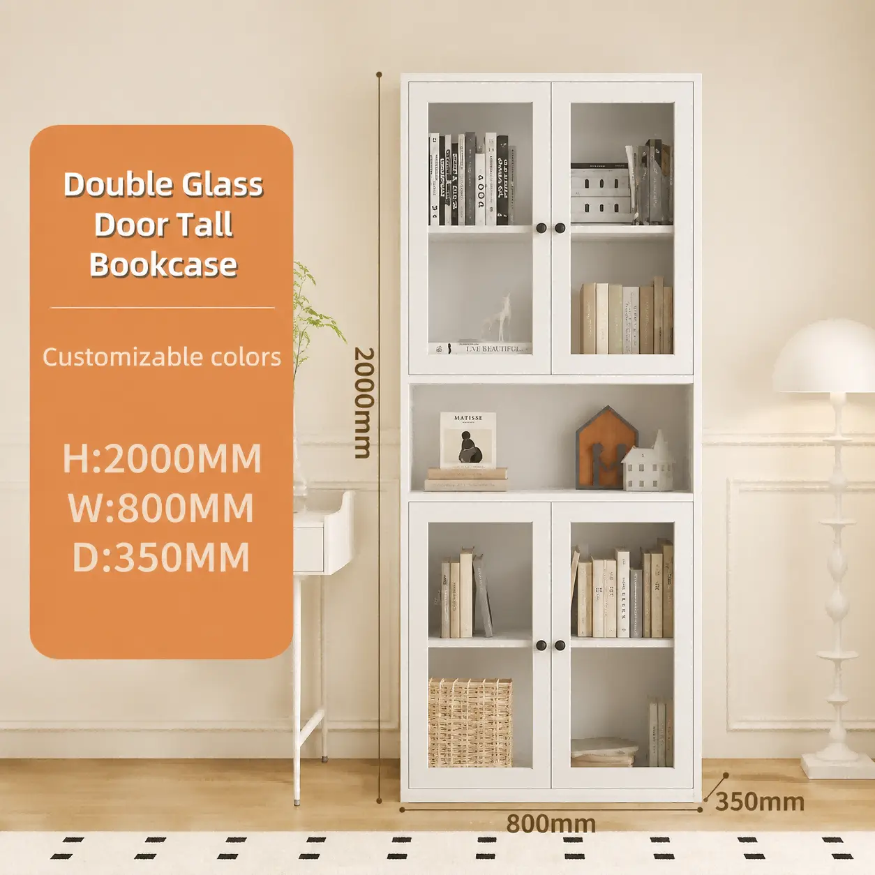 Double Glass Door Tall Bookcase Double Glass Door Tall Bookcase