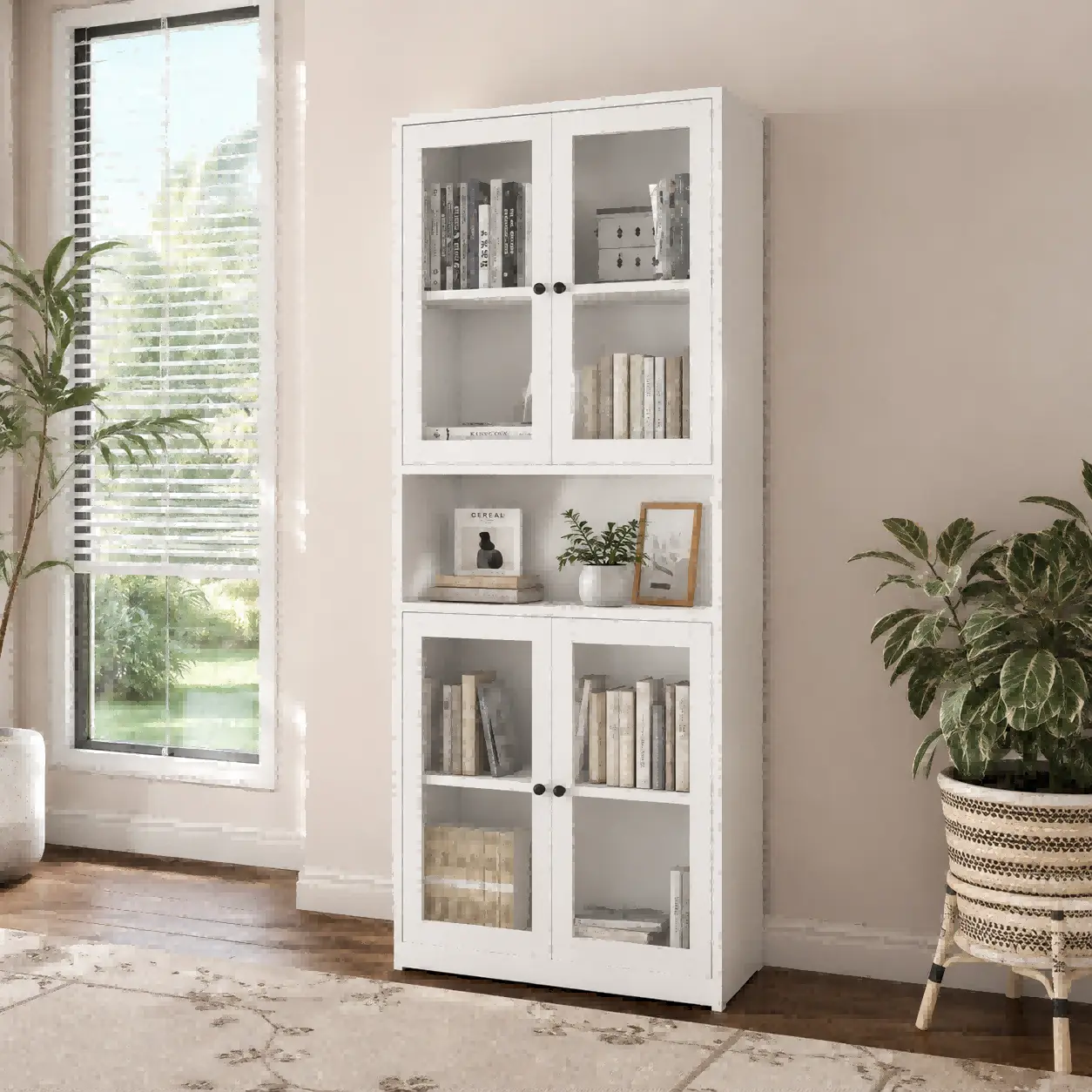 Double Glass Door Tall Bookcase Double Glass Door Tall Bookcase