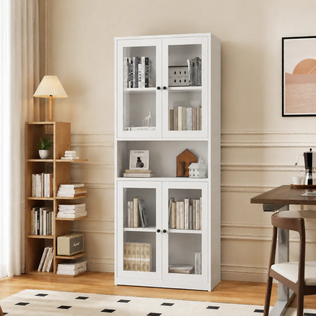 Double Glass Door Tall Bookcase Double Glass Door Tall Bookcase