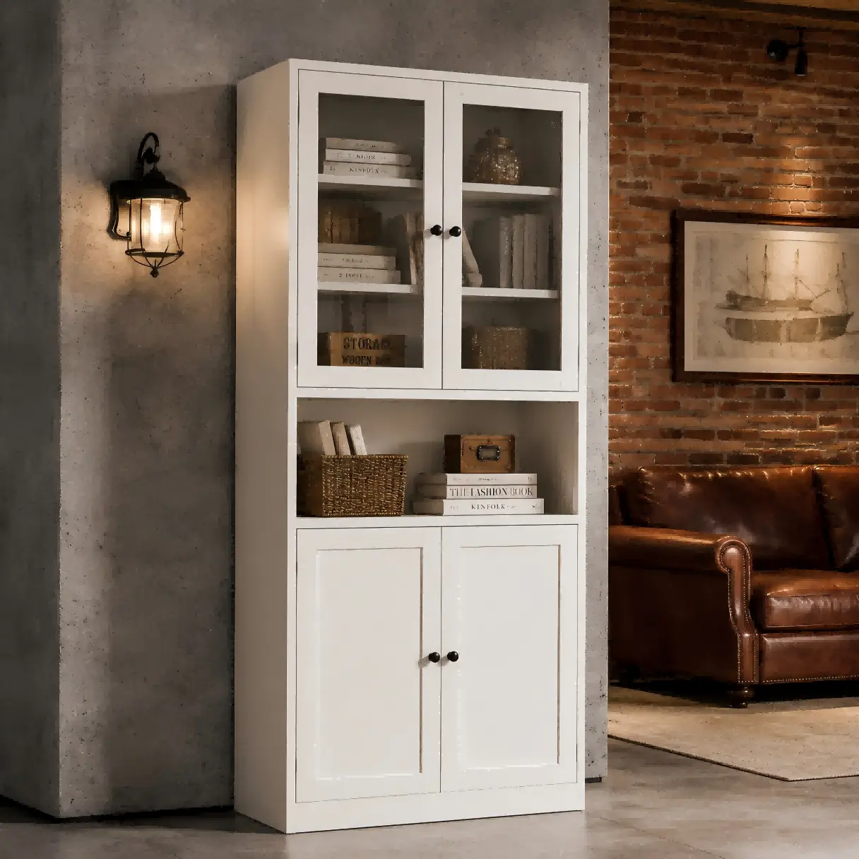 Steel Double Glass Door Bookcase