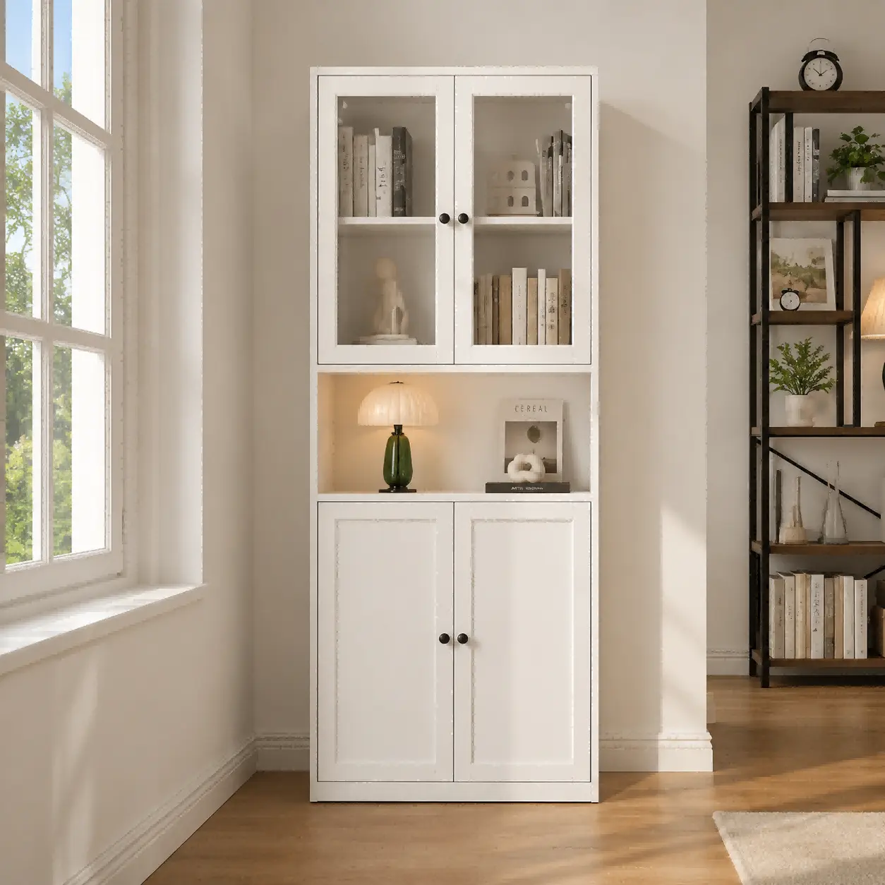 Steel Double Glass Door Bookcase