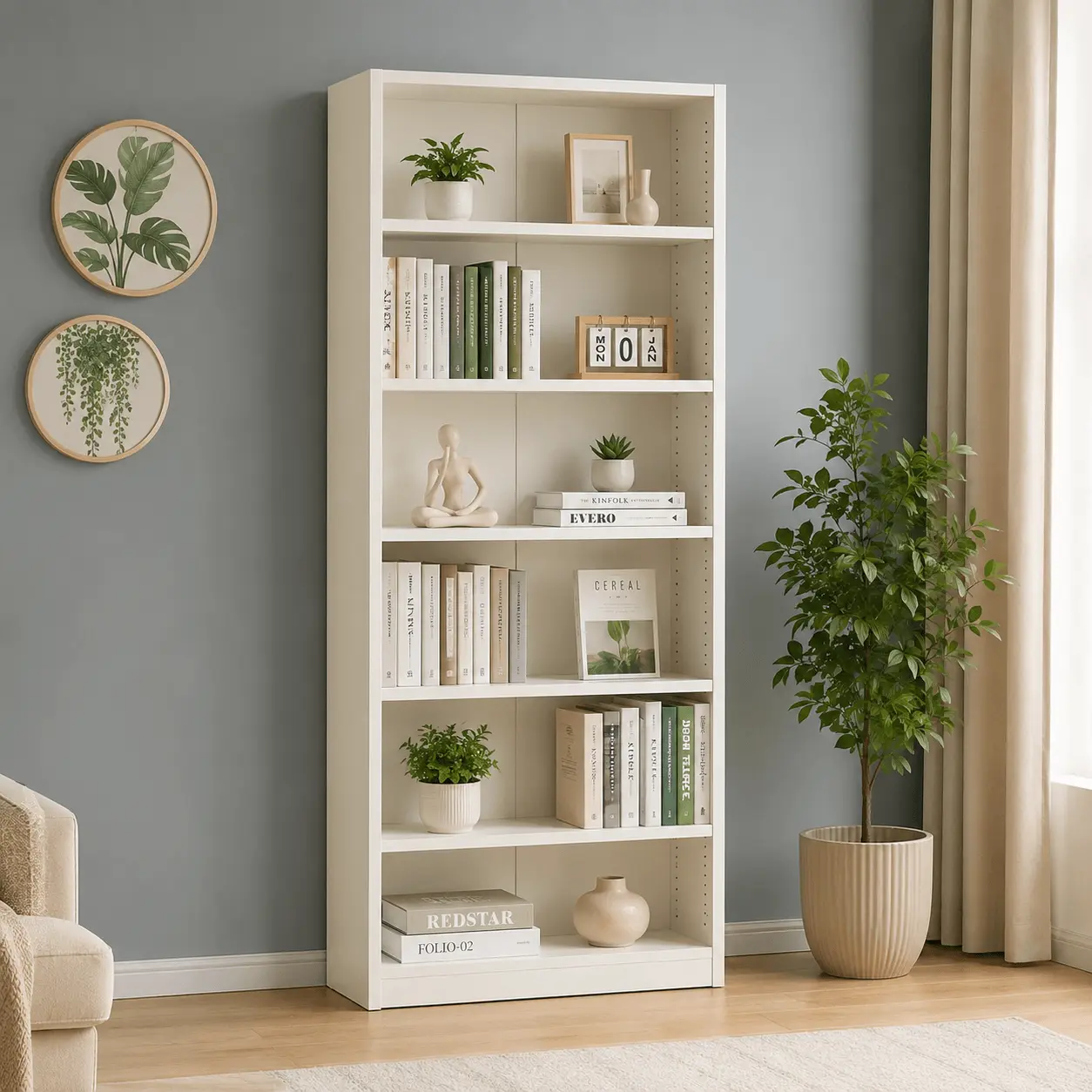 6-Tier Wide Tall Open Bookcase