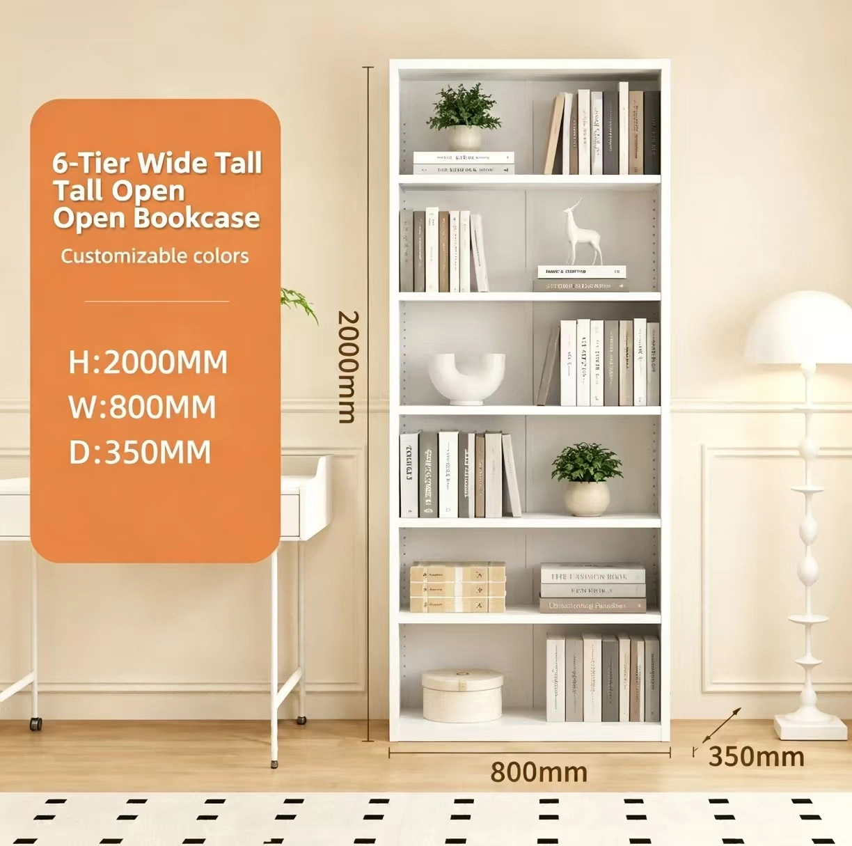 6-Tier Wide Tall Open Bookcase