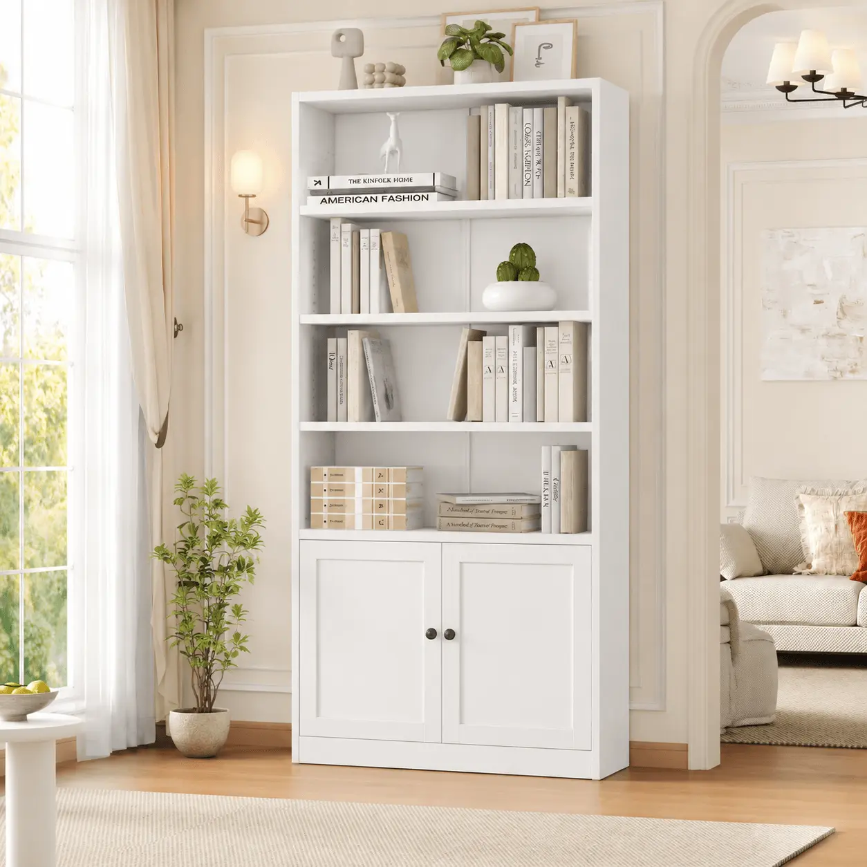 4‑Tier Double‑Door Low Bookcase