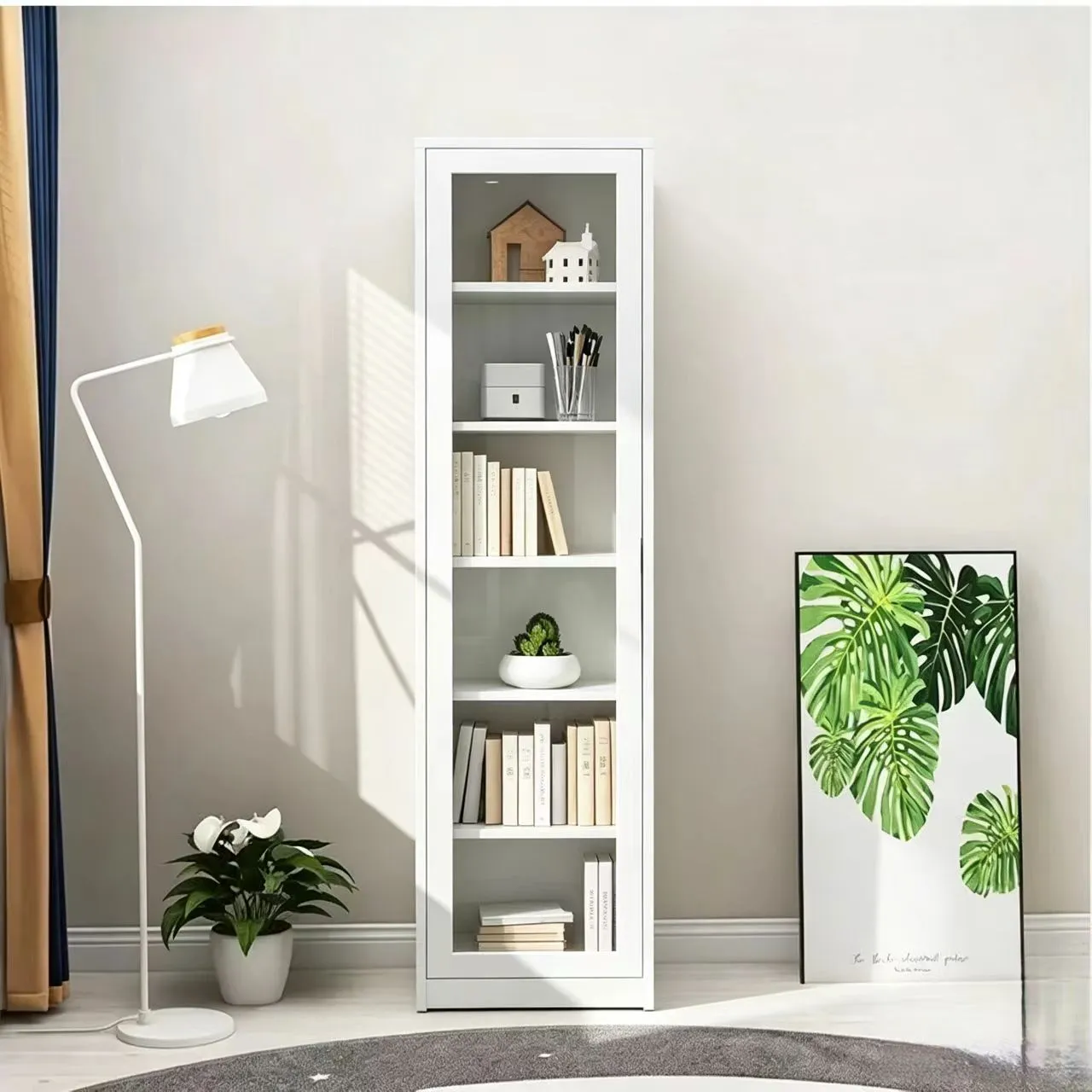 Narrow Frame Glass Door Office Bookcase