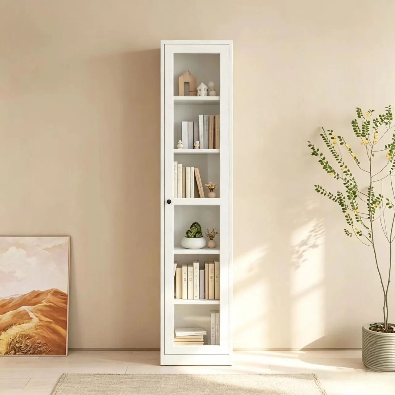 Narrow Frame Glass Door Office Bookcase