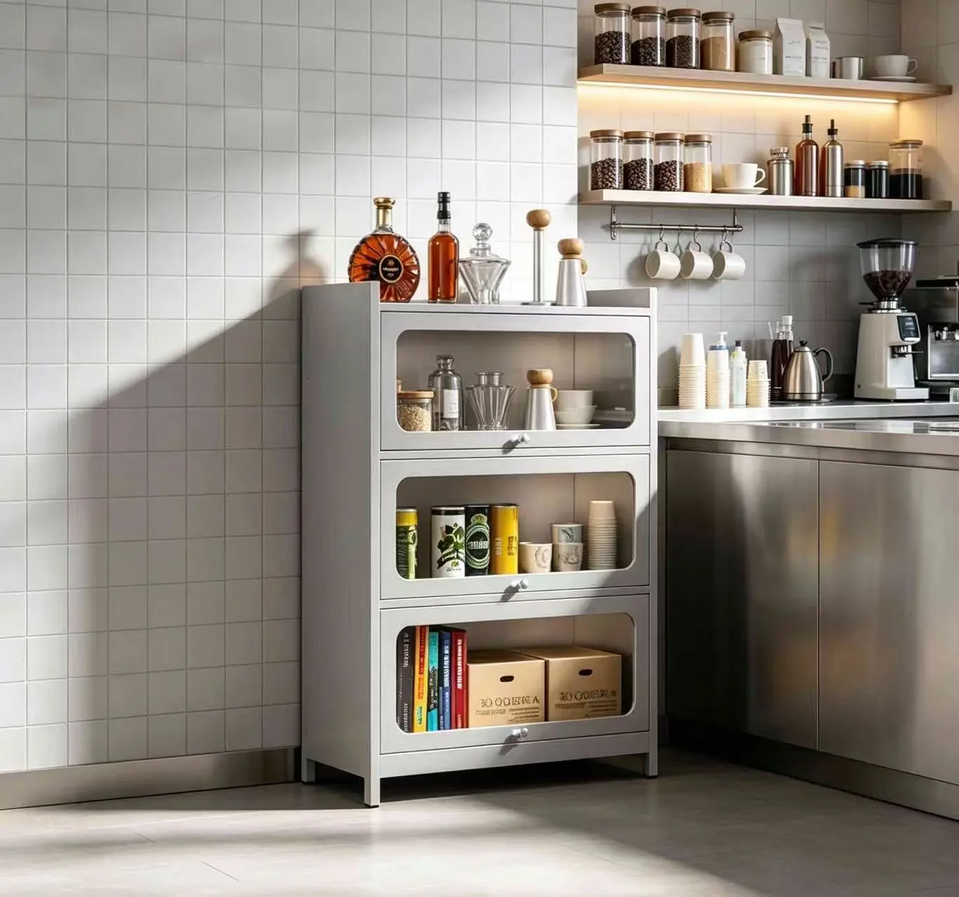 Stainless steel 3-door flip-top cabinet+Sence Image