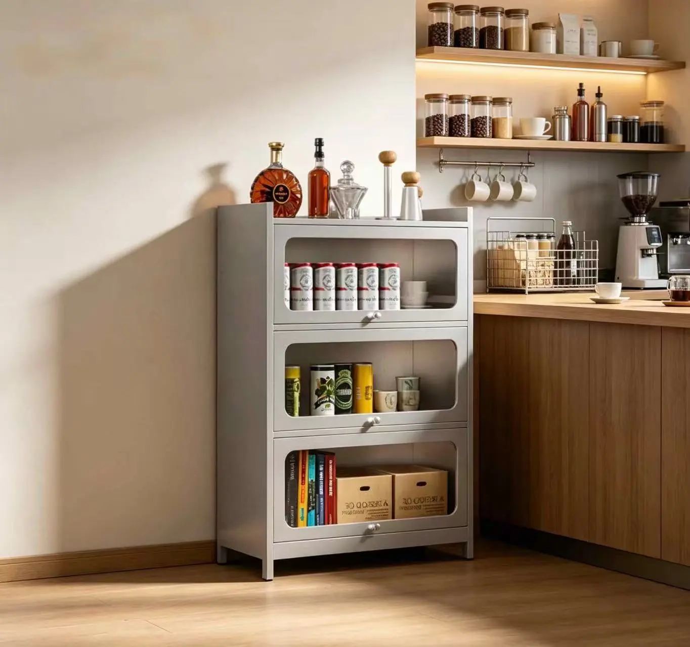 Stainless steel 3-door flip-top cabinet+Sence Image