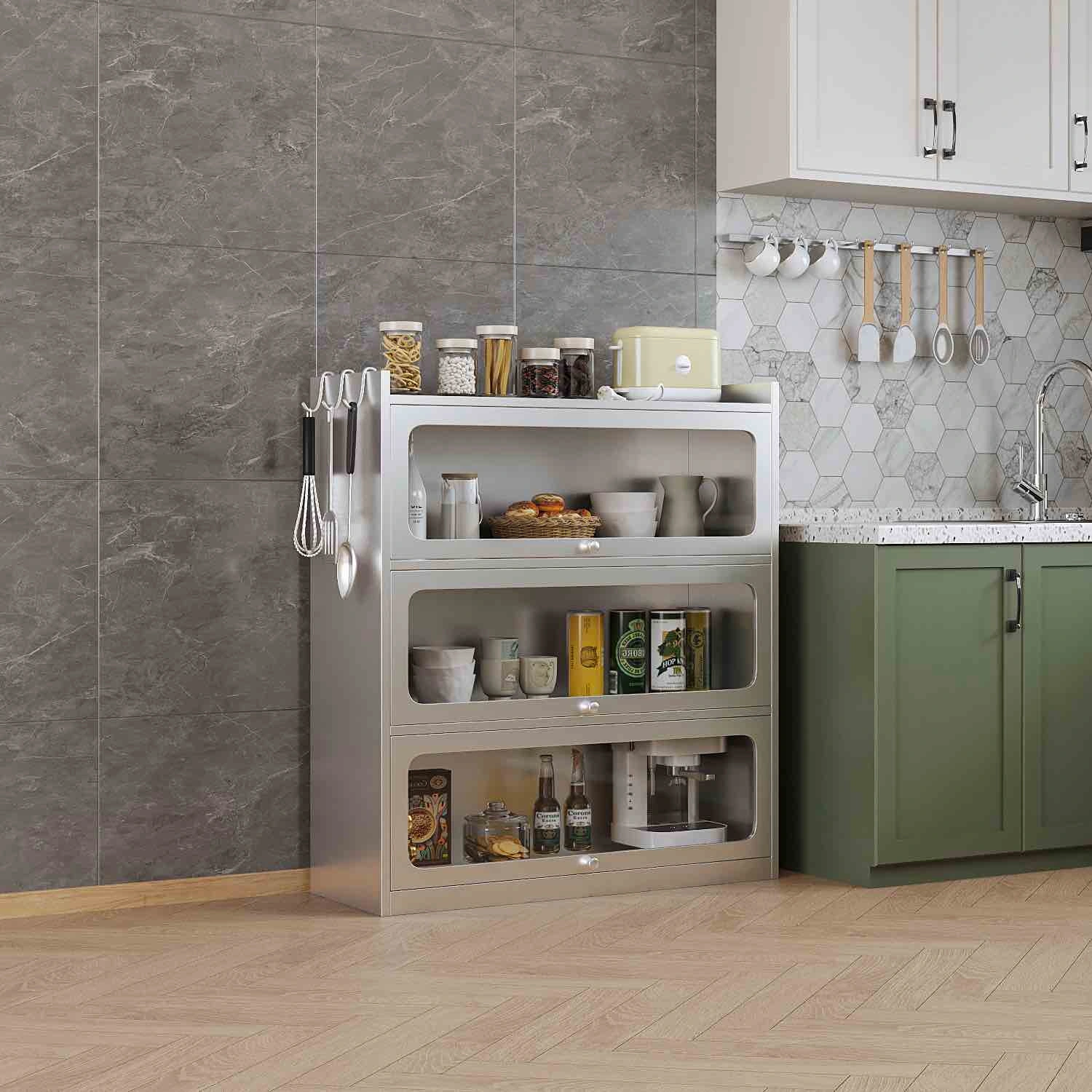 Stainless steel 3-door flip-top cabinet+Sence Image