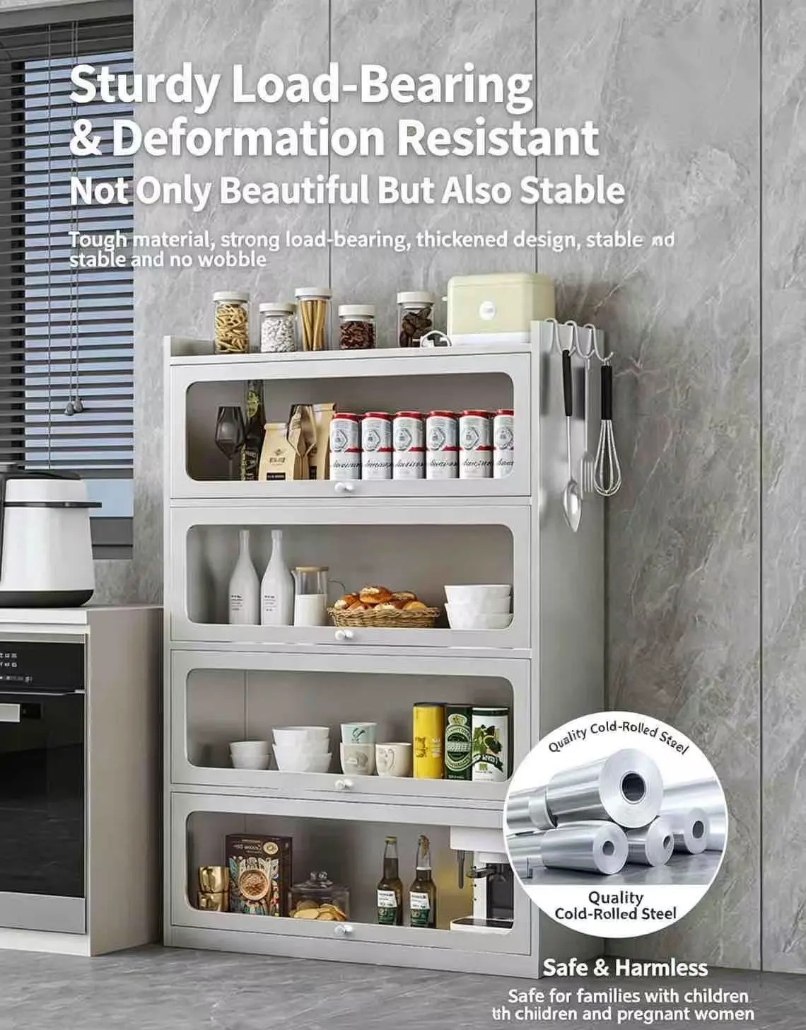 Stainless steel 4-door flip-top cabinet+Details