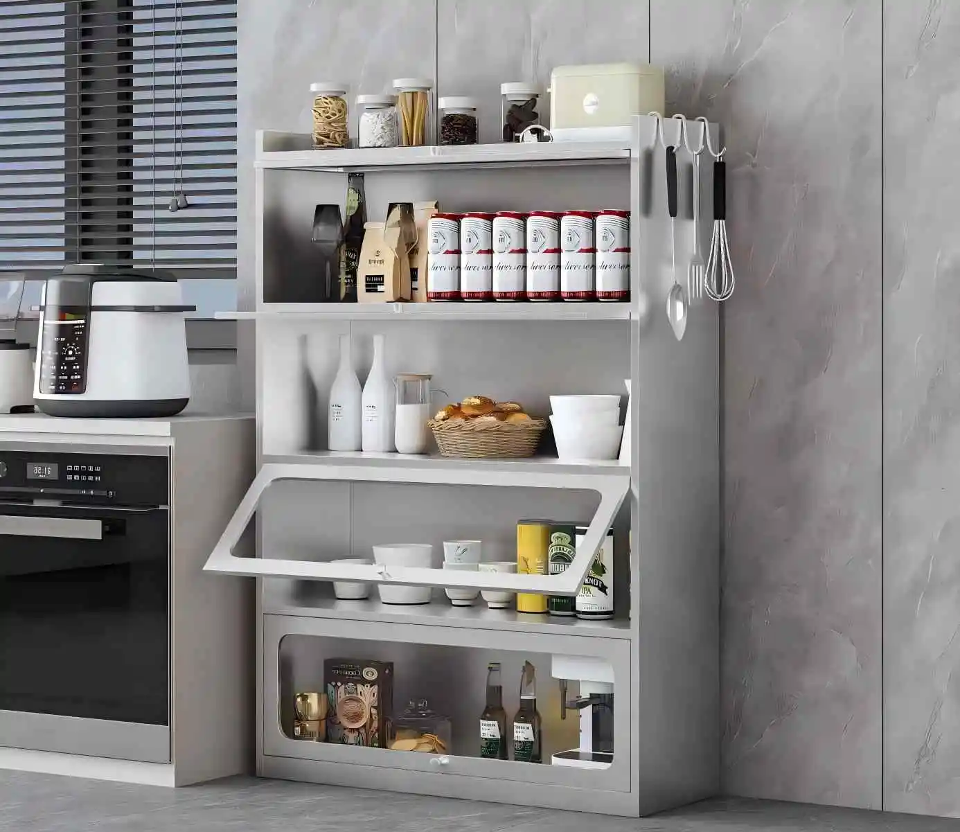 Stainless steel 4-door flip-top cabinet+Sence Image