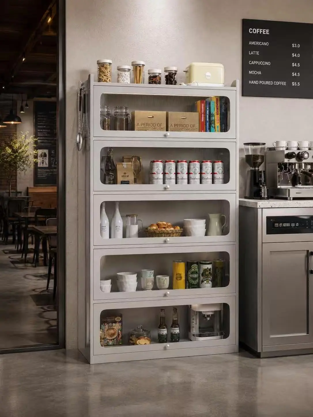 Stainless steel 5-door flip-top cabinet+Sence Image Stainless steel 5-door flip-top cabinet+Sence Image