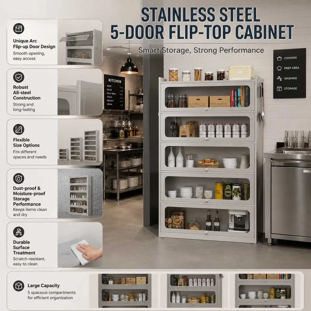 Stainless steel 5-door flip-top cabinet+Advantages