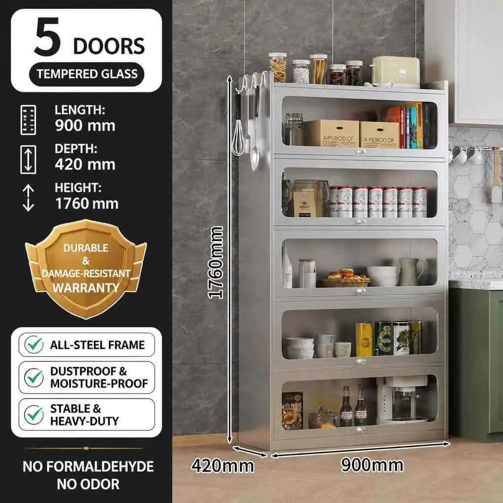 Stainless steel 5-door flip-top cabinet +Details