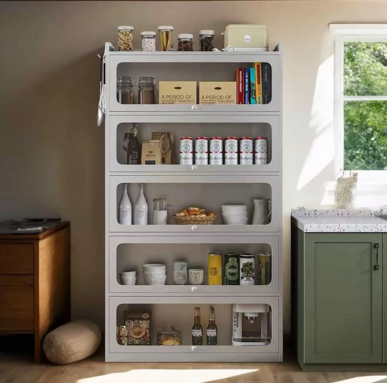 Stainless steel 5-door flip-top cabinet+Sence Image Stainless steel 5-door flip-top cabinet+Sence Image