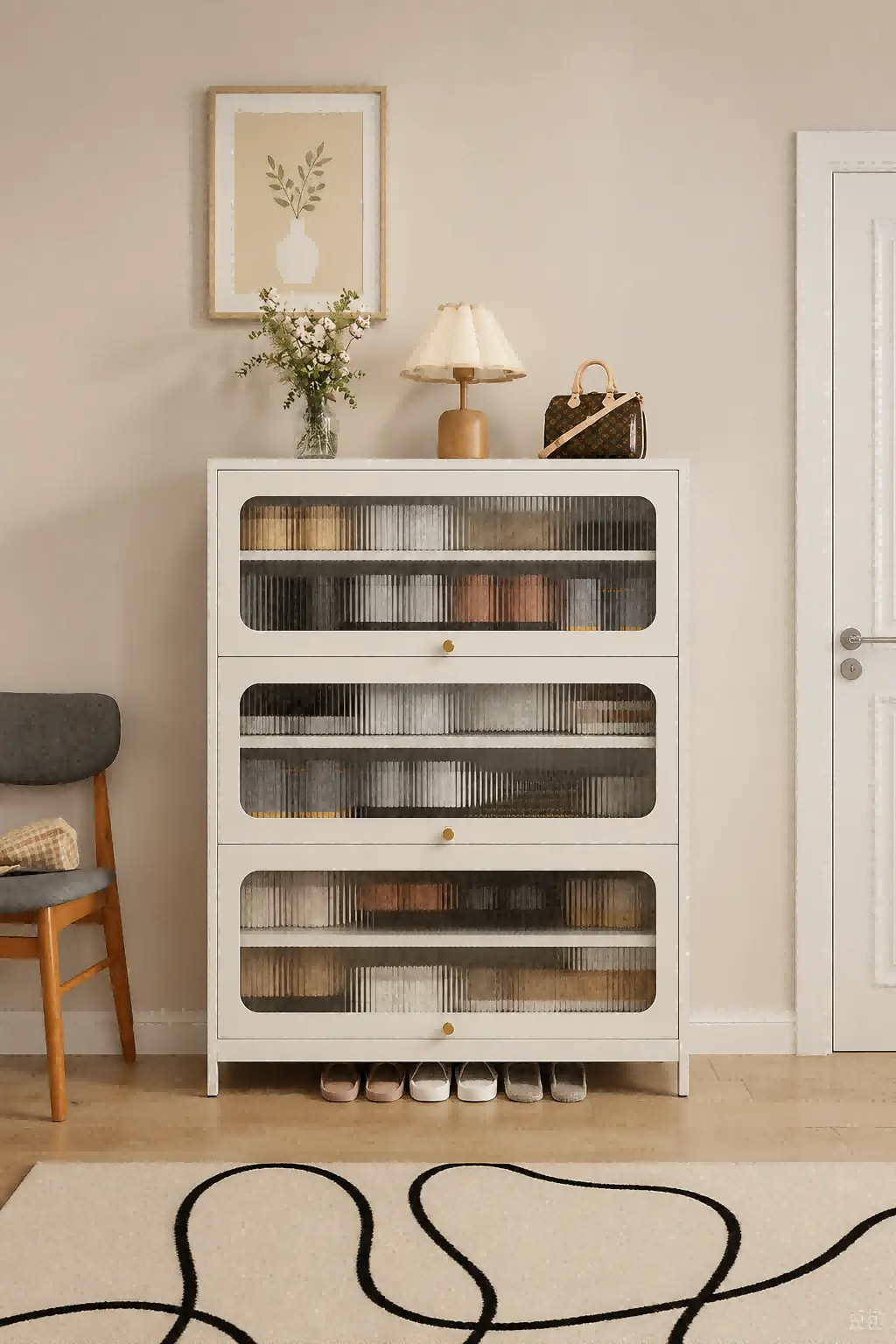 Three Door Square Panel Shoe Cabinet Three Door Square Panel Shoe Cabinet