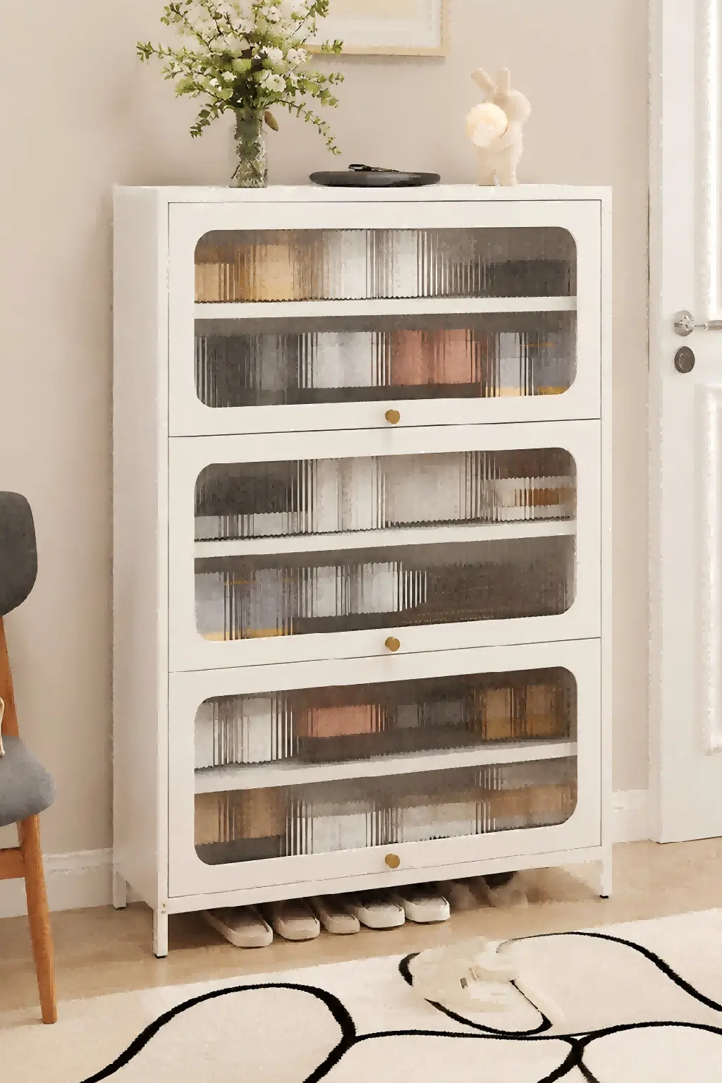 Three Door Square Panel Shoe Cabinet