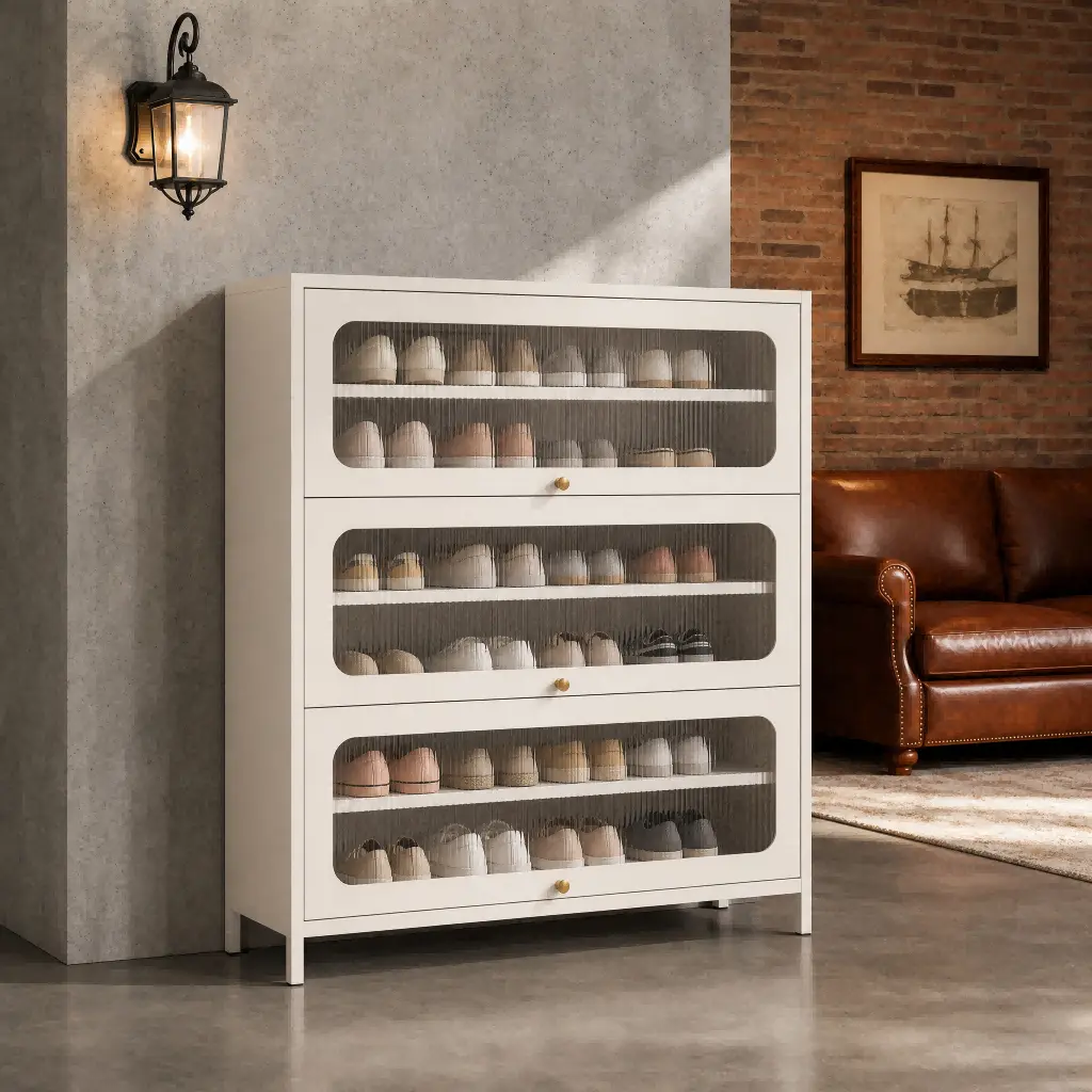Three Door Square Panel Shoe Cabinet