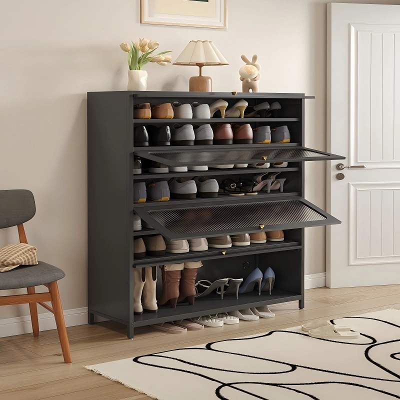 Four Door Square Panel Shoe Cabinet