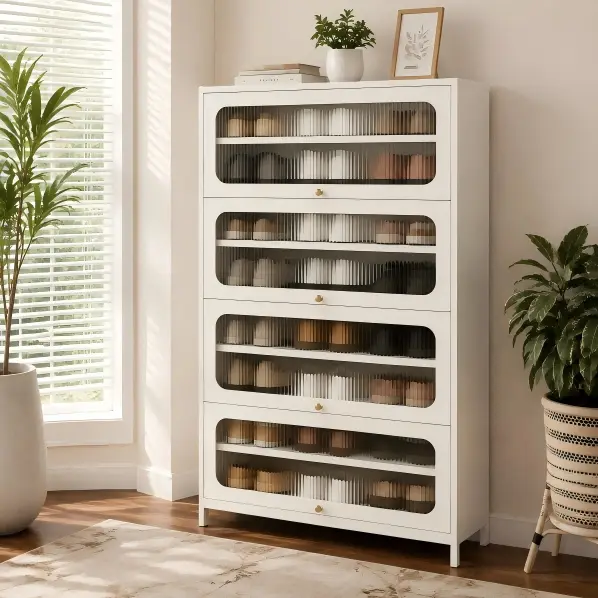 Four Door Square Panel Shoe Cabinet