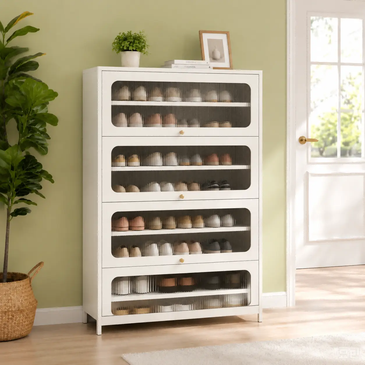 Four Door Square Panel Shoe Cabinet