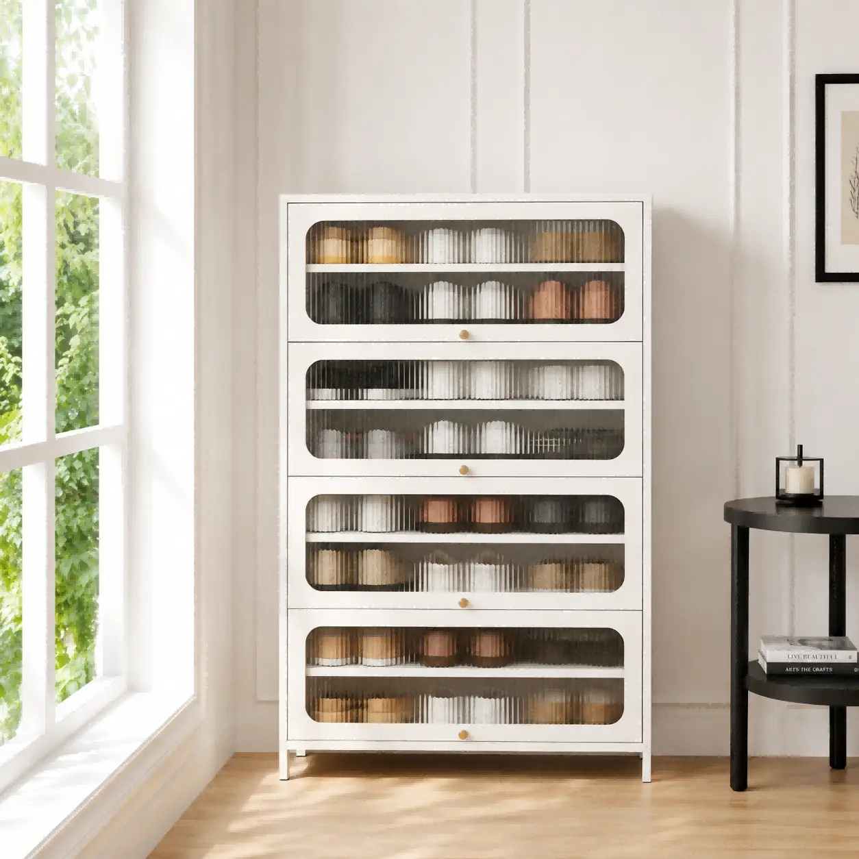 Four Door Square Panel Shoe Cabinet