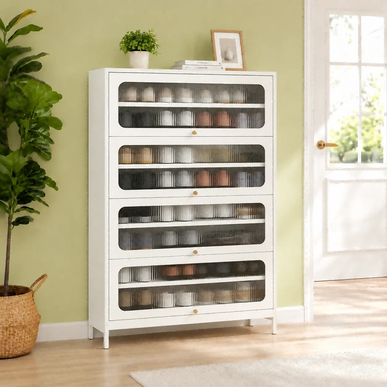 Five Door Square Panel Shoe Cabinet