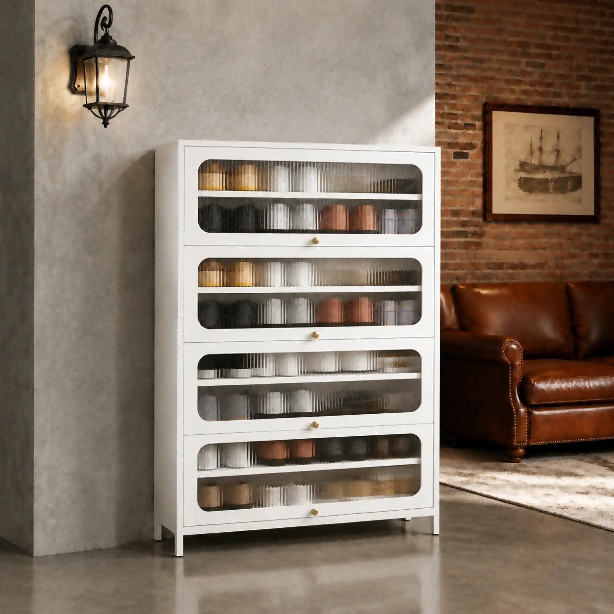 Five Door Square Panel Shoe Cabinet
