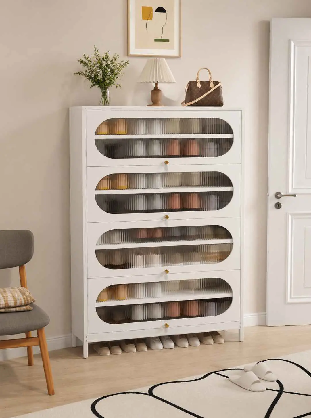 Arc Door 4-Door 8-Tier Steel Shoe Cabinet